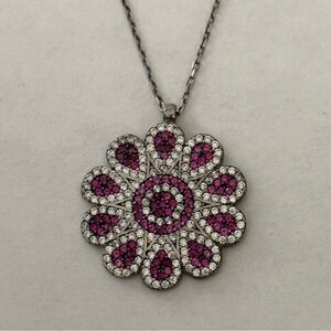 🌸925 Sterling silver necklace cz stones flower